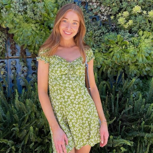 Reformation Pacey Dress In Fennel Floral Green